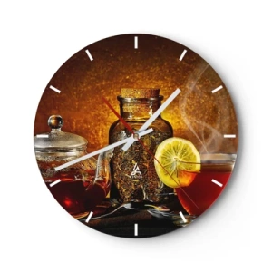 Falióra, Óra - Tea citrommal és egy üveg szárított gyógynövényekkel arany alapon - 30x30cm - A holland mesterek stílusában - Modern fali dekoráció nappalihoz, konyhához és hálószobához ARTTOR