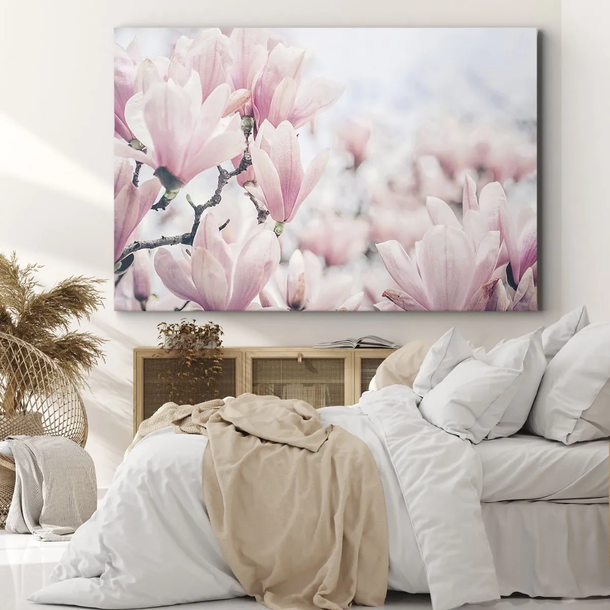 Vászonkép - Finom magnólia virágok finom rózsaszín árnyalatokban - 70x50cm - A finomság eszménye - Modern fali dekoráció nappalihoz és hálószobához ARTTOR