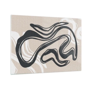 Üveg kép - Kifejező fekete vonal bézs alapon absztrakt stílusban. - 70x50cm - Megsokszorozott kifejezés - Modern fali dekoráció nappalihoz és hálószobához ARTTOR