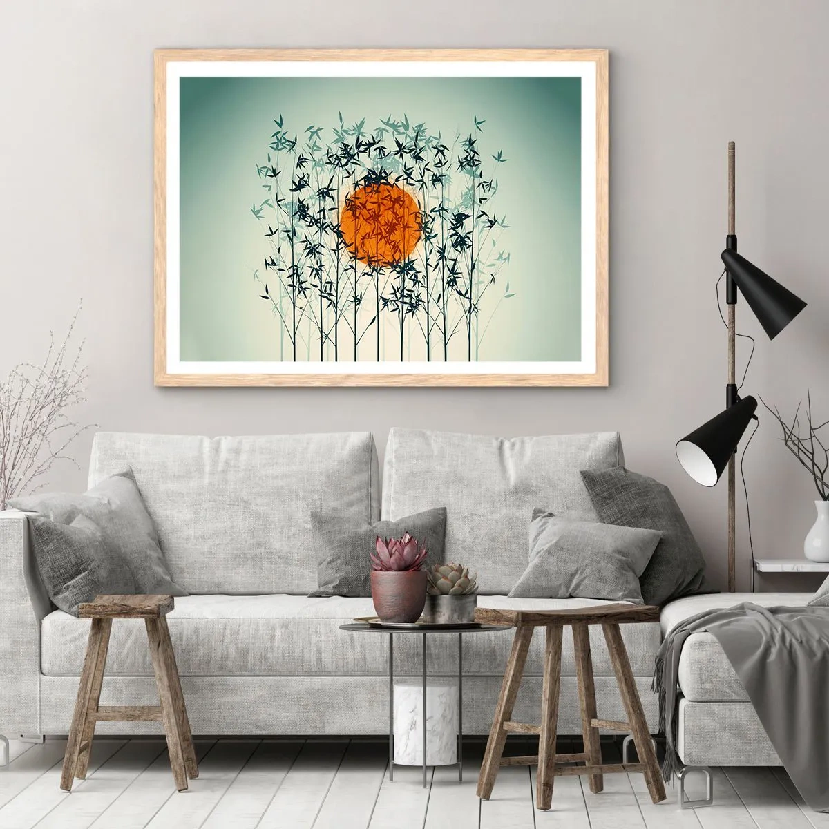 Poszter világos tölgy keretben - Japán nap - 50x40 cm