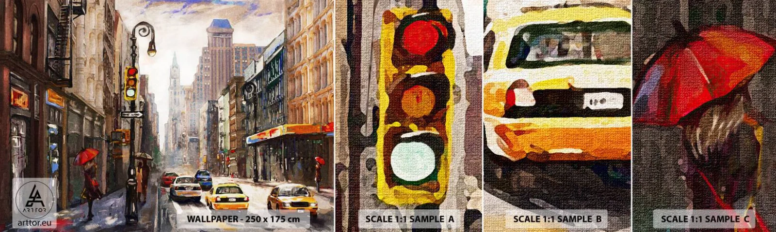 Fotótapéta Minta Öntapadós Deluxe Sticker - New York – esőben is színes - New York, Város, Manhattan - 100x30 cm