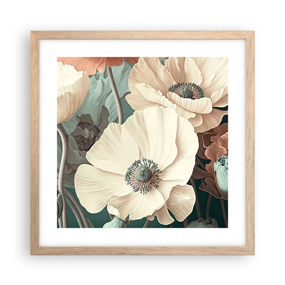 Poszter világos tölgy keretben - Pipacsok suttogása - 40x40 cm