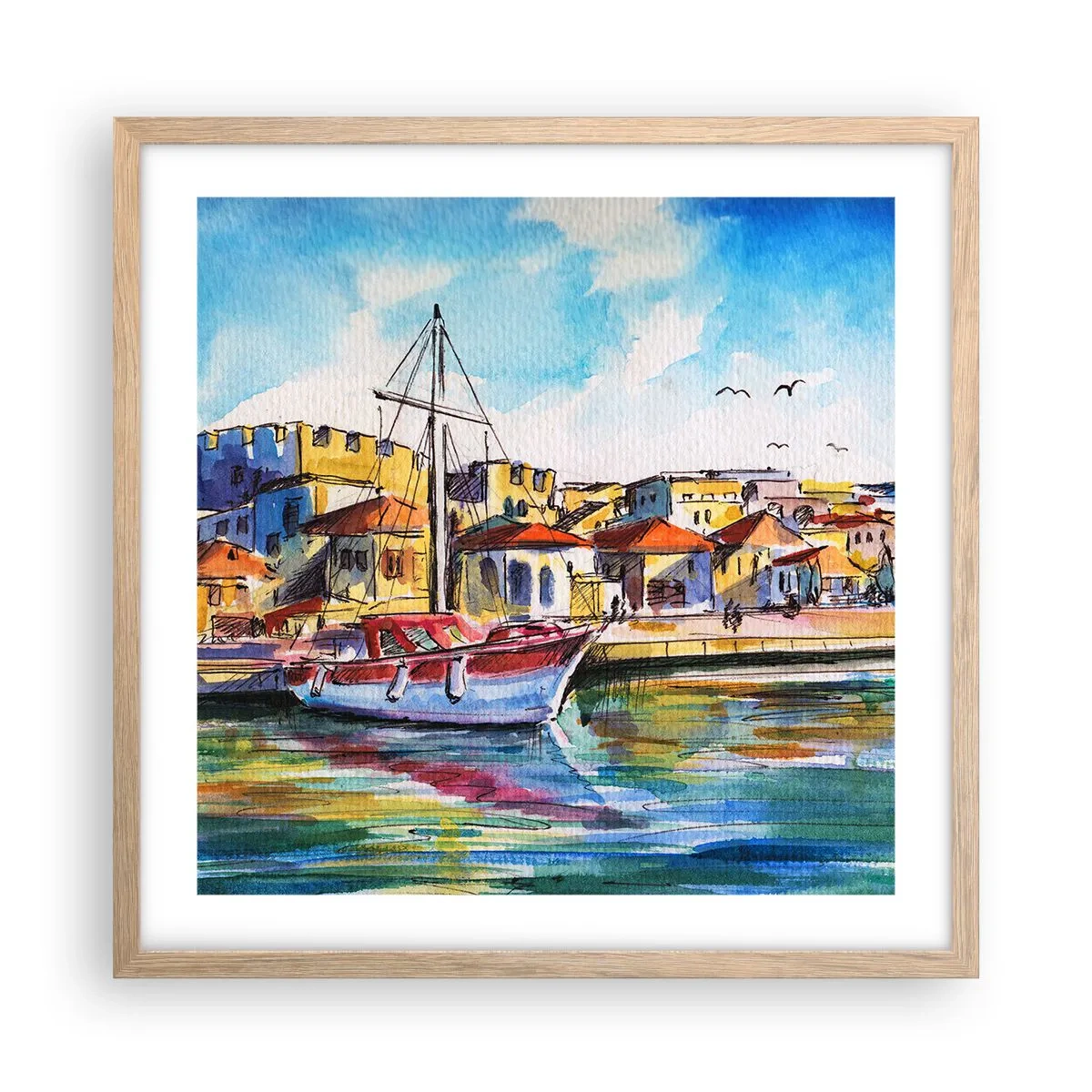 Poszter világos tölgy keretben - Szivárványos délután - 50x50 cm