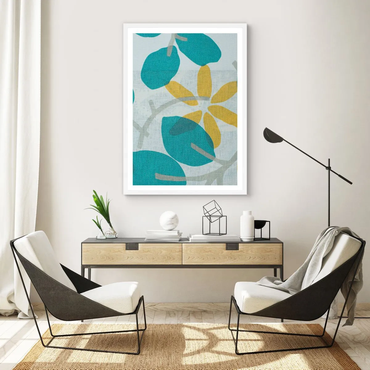 Poszter fekete keretben - Azúrkék levelek között - 40x50 cm