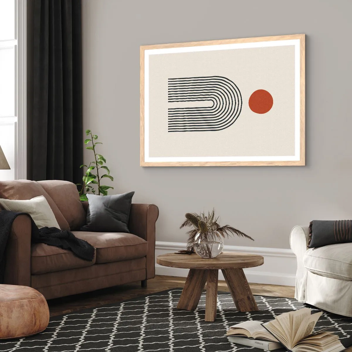 Poszter világos tölgy keretben - Formák és színek vonzalma - 40x30 cm