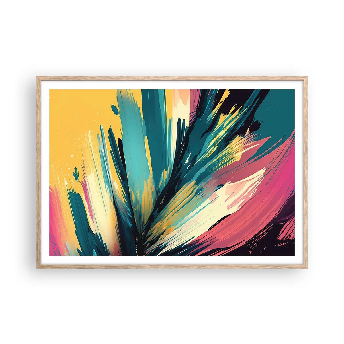 Poszter világos tölgy keretben - Kompozíció - az öröm robbanása - 100x70 cm