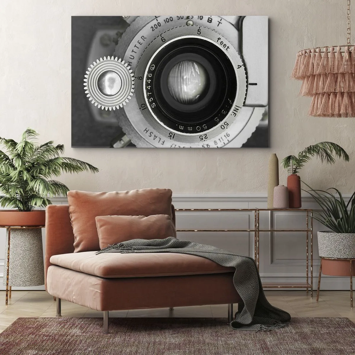 Vászonkép - Egy régi fényképezőgép lencséje - 70x50cm - Történet Hollywoodról - Modern fali dekoráció nappalihoz és hálószobához ARTTOR