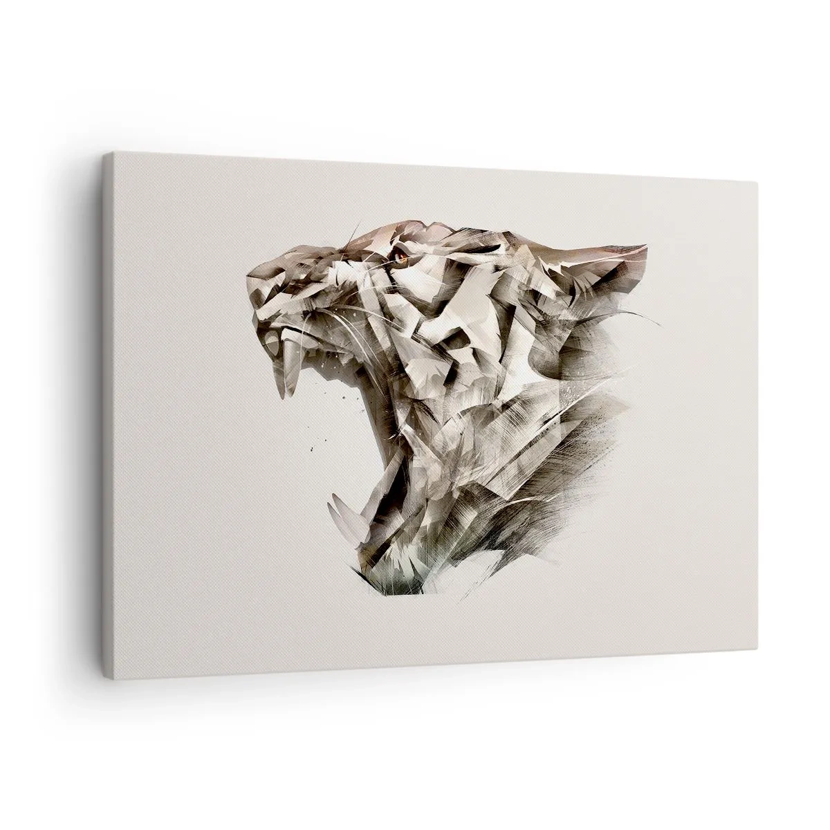 Vászonkép - Egy tigris absztrakt képe bézs árnyalatokban - 70x50cm - Már tudod, ki a főnök - Modern fali dekoráció nappalihoz és hálószobához ARTTOR
