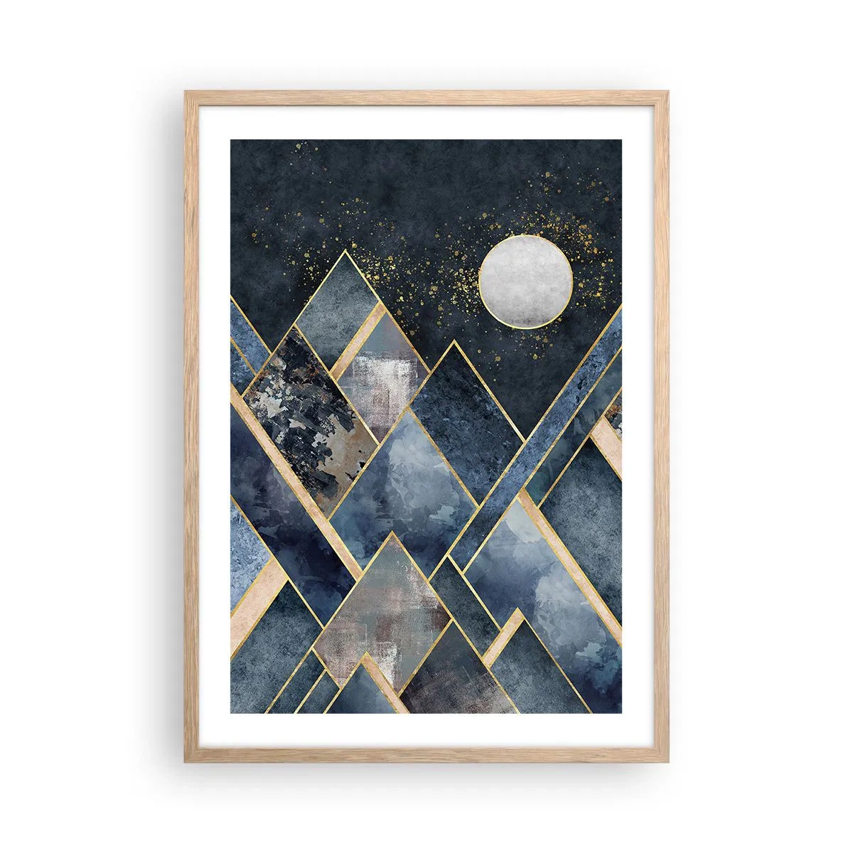 Poszter világos tölgy keretben - Geometriai táj - 50x70 cm