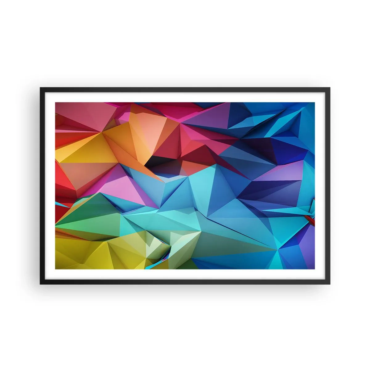 Poszter fehér keretben - Szivárvány origami - 91x61 cm