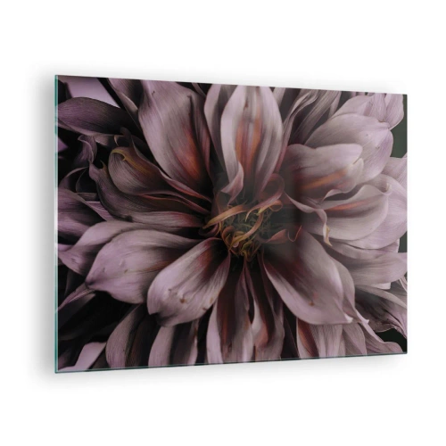 Üveg kép - Egy sötét virág közeli képe lila és bordó szirmokkal - 70x50cm - Virágos szív - Modern fali dekoráció nappalihoz és hálószobához ARTTOR