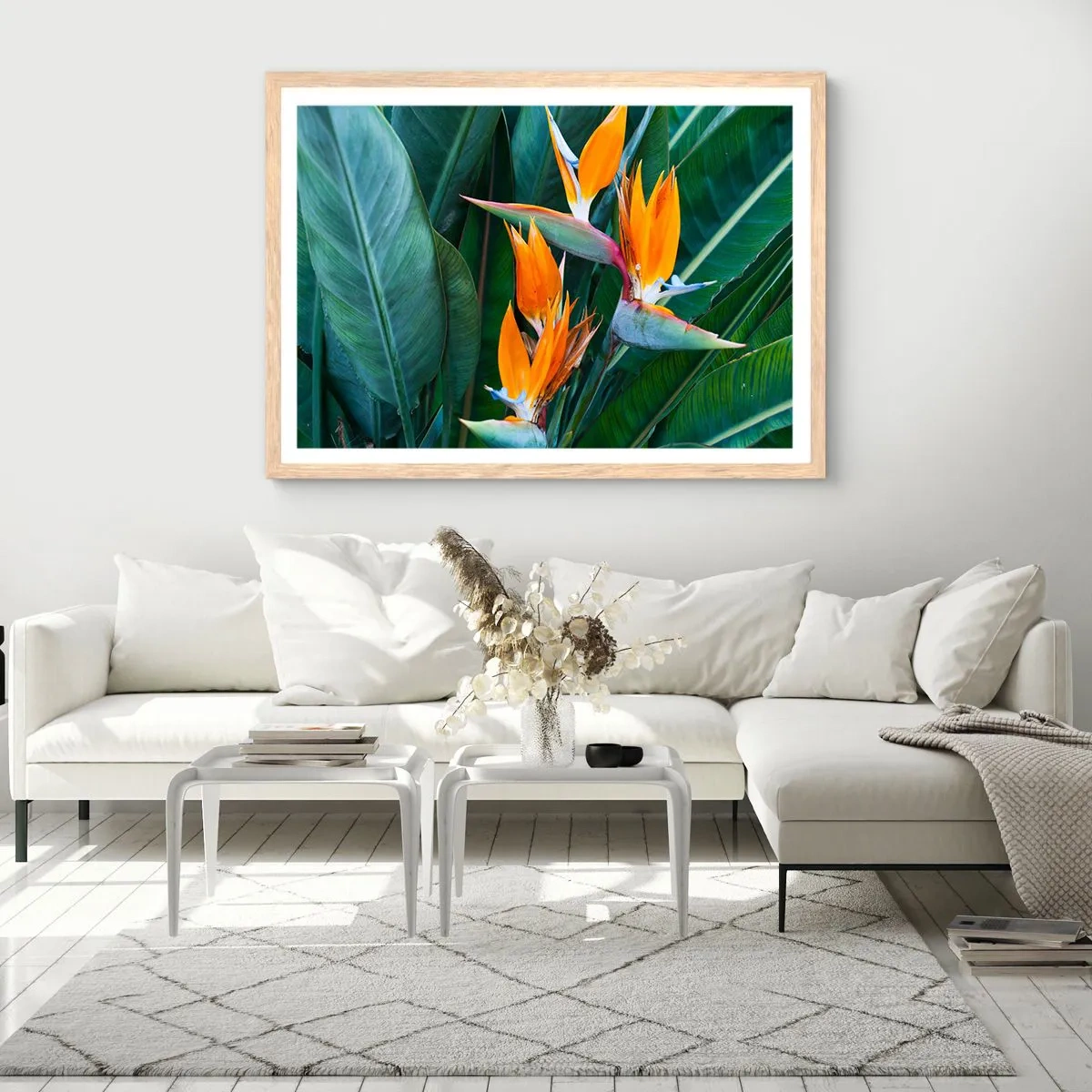 Poszter világos tölgy keretben - Virág vagy madár? - 70x50 cm