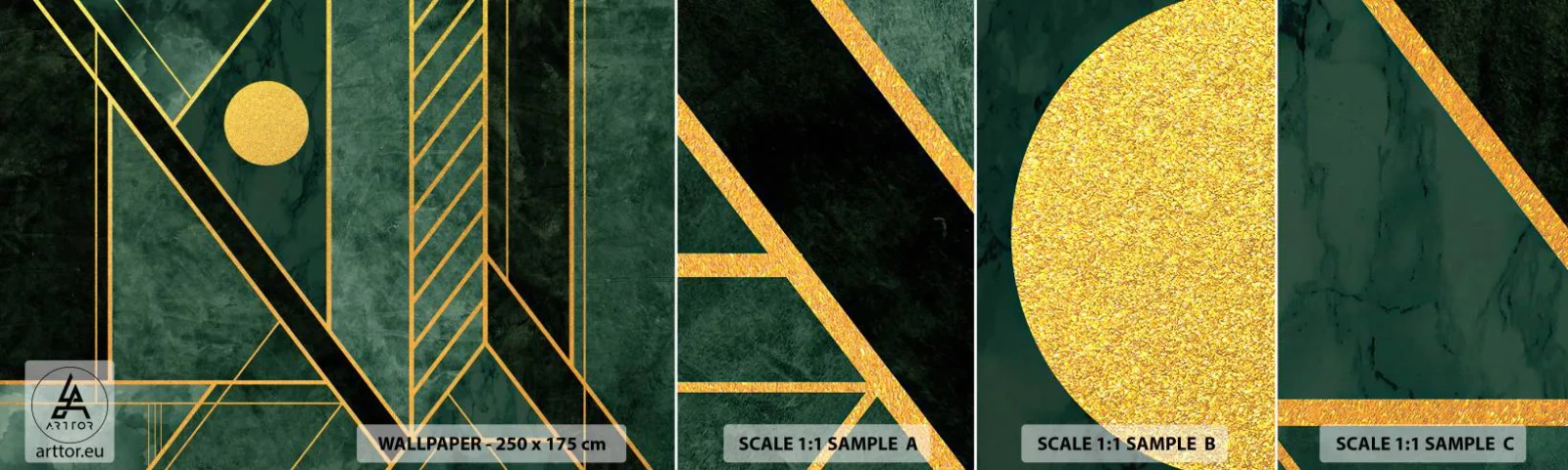 Fotótapéta Minta Standard Eco - Az arany és azúrkék dinamikája - Absztrakció, Darab, Geometrikus minta - 100x30 cm