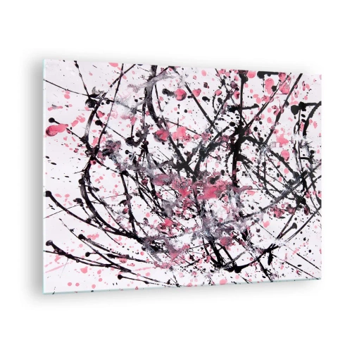 Üveg kép - Dinamikus absztrakt vonalak és rózsaszín foltok fehér alapon - 70x50cm - Az élet múló természete - Modern fali dekoráció nappalihoz és hálószobához ARTTOR