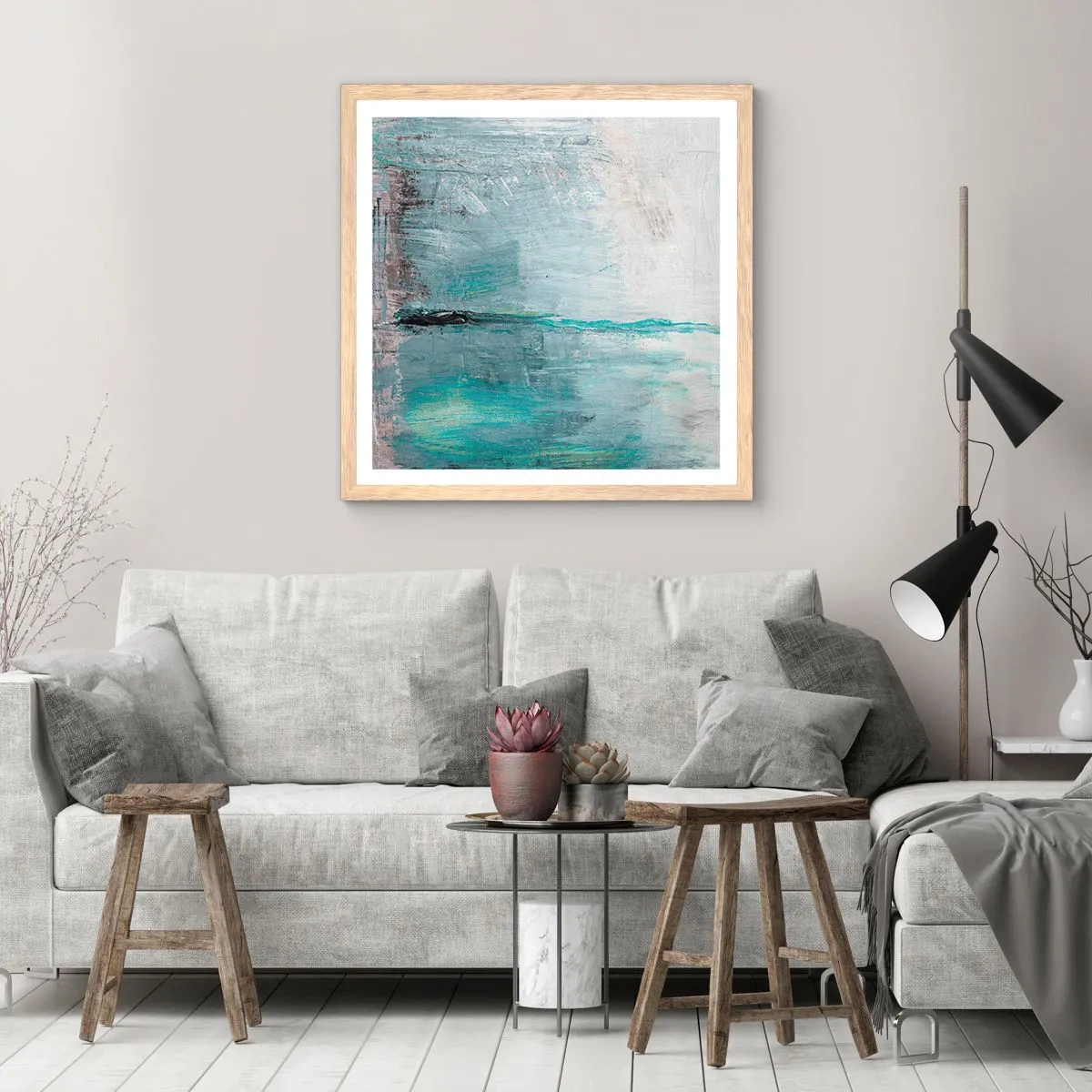 Poszter világos tölgy keretben - Vízszintesen kék színben - 40x40 cm