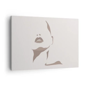 Vászonkép - Minimalista kontúr egy női arc finom bézs árnyalatokban - 70x50cm -  Fényből és árnyékból létrehozott - Modern fali dekoráció nappalihoz és hálószobához ARTTOR