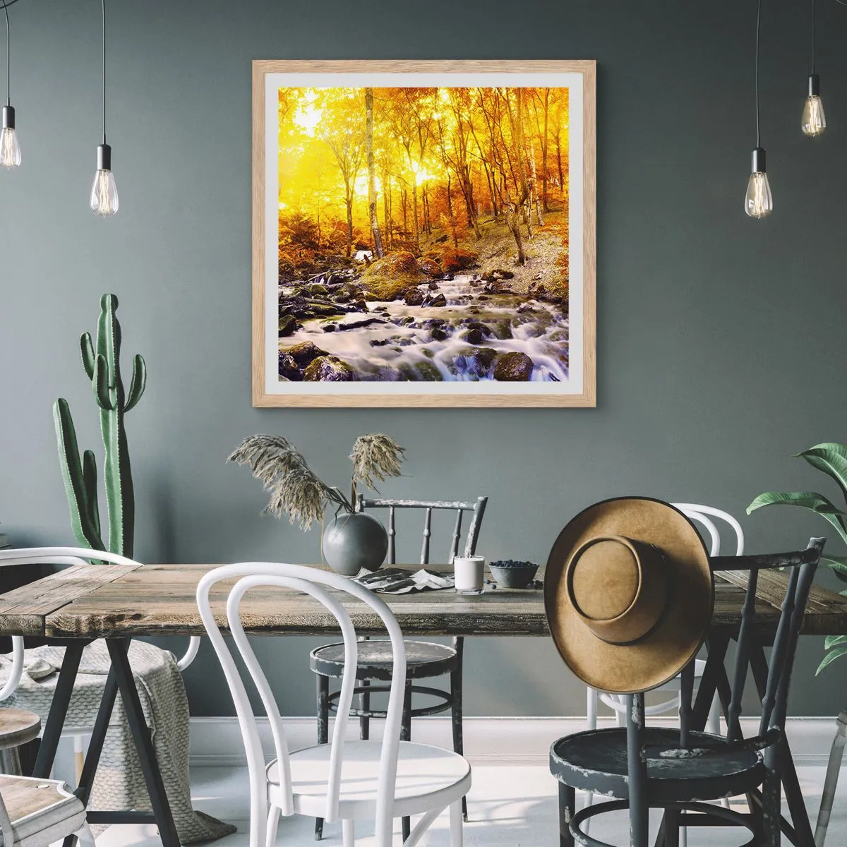 Poszter világos tölgy keretben - Kövek aranyba és platinába - 60x60 cm