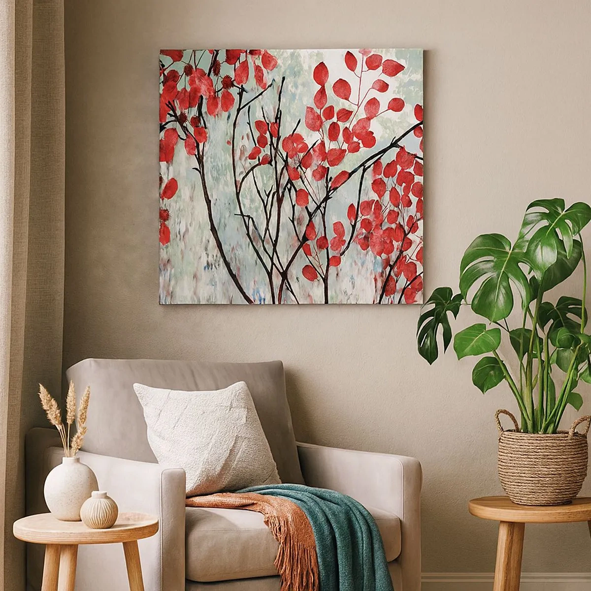 Vászonkép - Fa skarlát színben - 30x30 cm