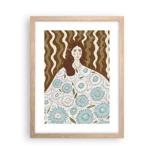 Poszter világos tölgy keretben - Portré virágos köntösben - 30x40 cm