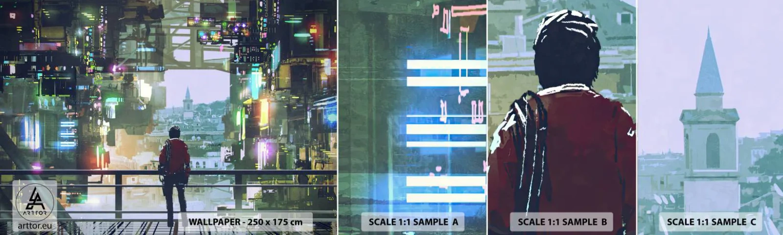 Fotótapéta Minta Öntapadós Deluxe Sticker - Két világ - Város, Építészet, Absztrakció - 100x30 cm