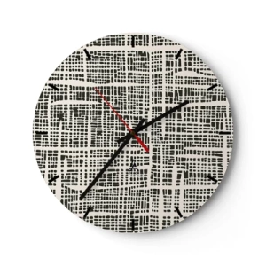 Falióra, Óra - Geometrikus, fekete és krémszínű minta szabálytalan pöttyökkel - 30x30cm - Szőtt kompozíció - Modern fali dekoráció nappalihoz, konyhához és hálószobához ARTTOR