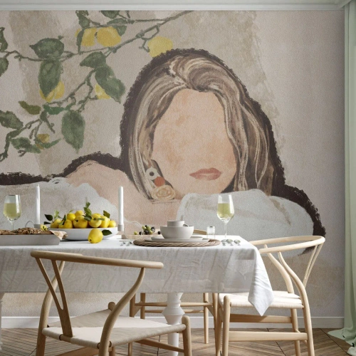 Öntapadós Fotótapéta Deluxe Sticker - Déli szépség - Nő, Citrom, Minimalizmus - 450x315 cm