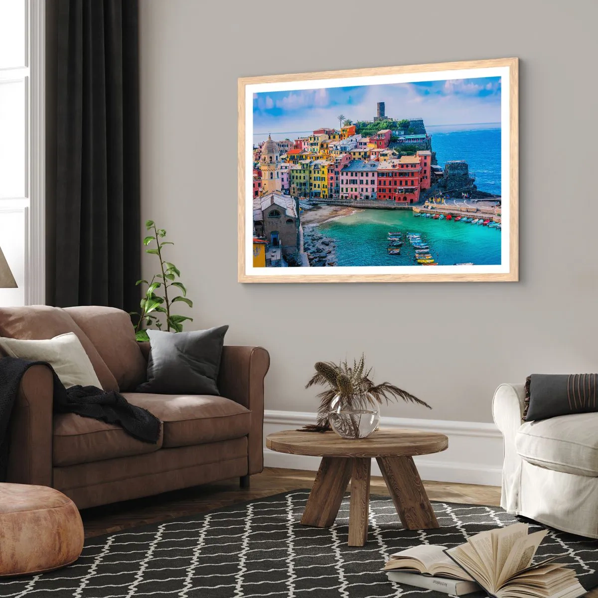 Poszter világos tölgy keretben - Varázslatos mediterrán város - 70x50 cm