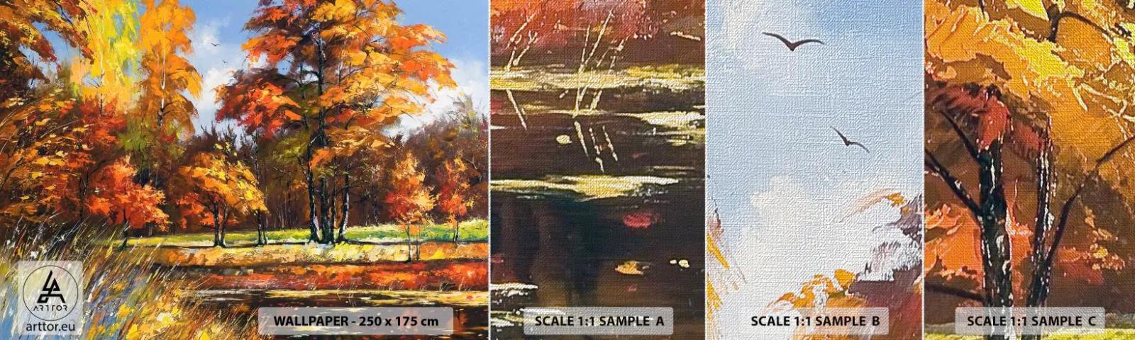 Fotótapéta Minta Premium Canvas - Tájkép aranyban és bronzban - Tájkép, Erdő, Impresszionizmus - 100x30 cm