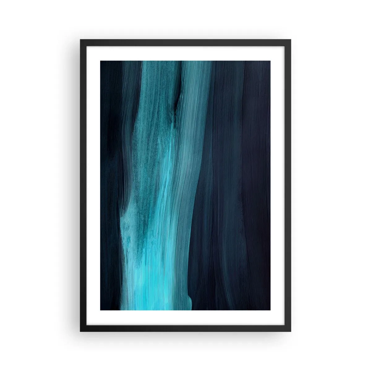 Poszter fehér keretben - Egy absztrakt kompozíció fekete és türkiz árnyalatokban - 50x70cm - Ússz az árral - Modern fali dekoráció nappalihoz és hálószobához ARTTOR