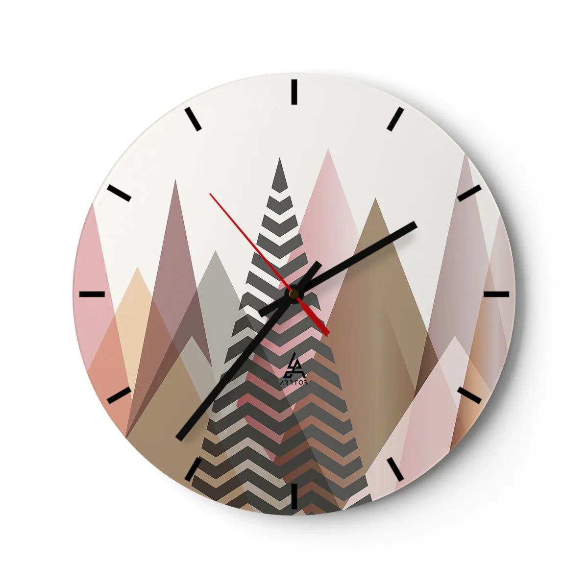 Falióra, Óra - Geometrikus hegyek és pasztell árnyalatú fák - 30x30cm - Piramis nézet - Modern fali dekoráció nappalihoz, konyhához és hálószobához ARTTOR