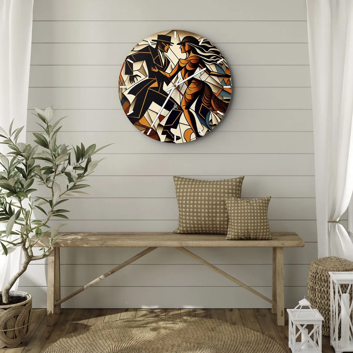 Falióra, Óra - Egy pár táncol Art Deco stílusban, meleg tónusokkal - 30x30cm - Szenvedély és hév tánca - Modern fali dekoráció nappalihoz, konyhához és hálószobához ARTTOR
