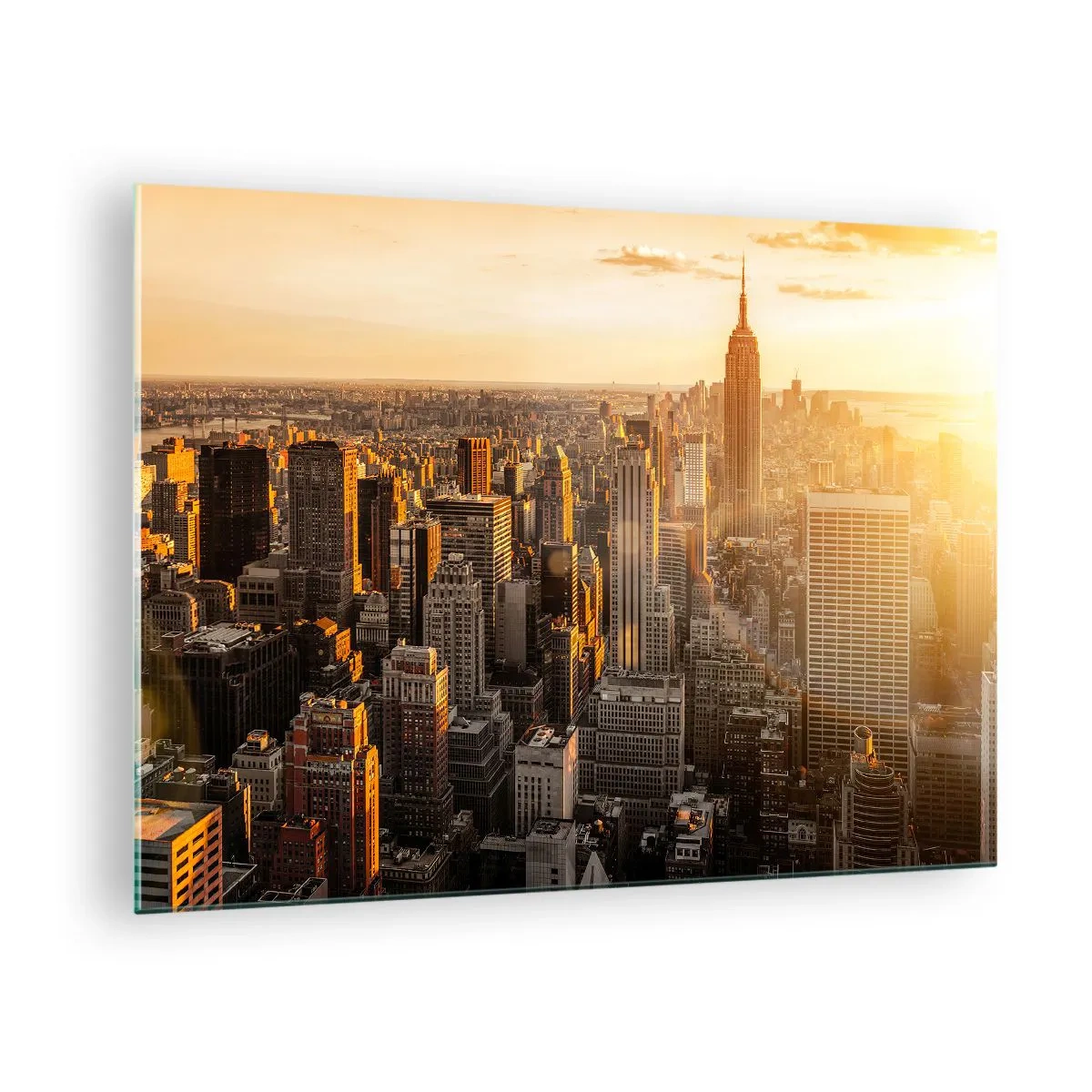 Üveg kép - New York városképe naplementekor - 70x50cm - Növekedni a napon - Modern fali dekoráció nappalihoz és hálószobához ARTTOR