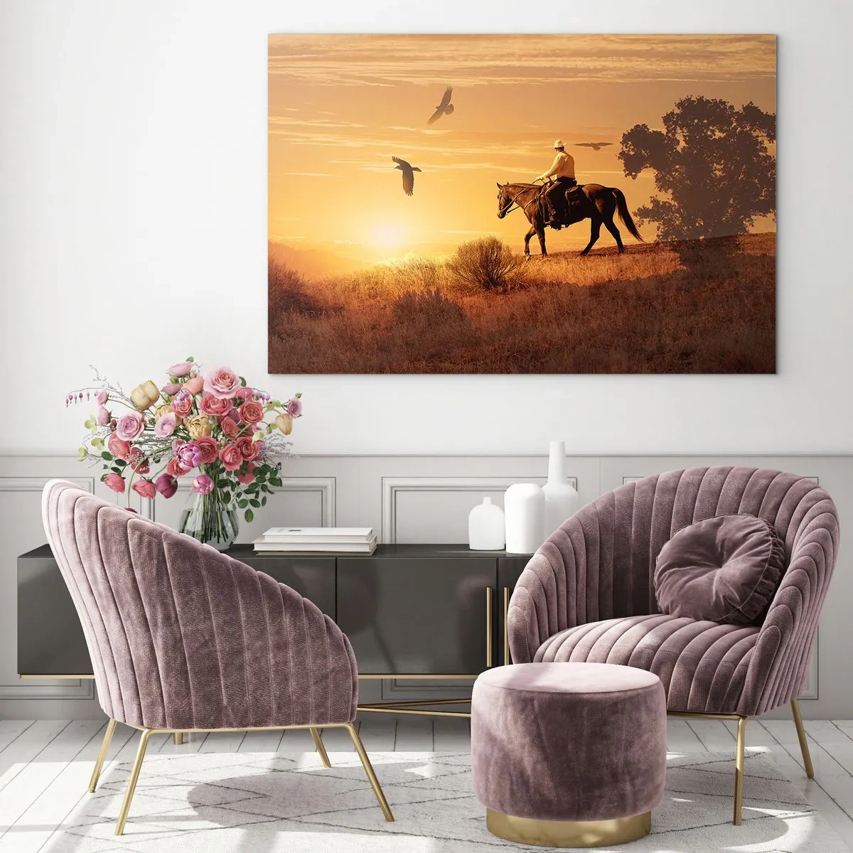 Üveg kép - Egyedül a prérin keresztül - 100x70 cm