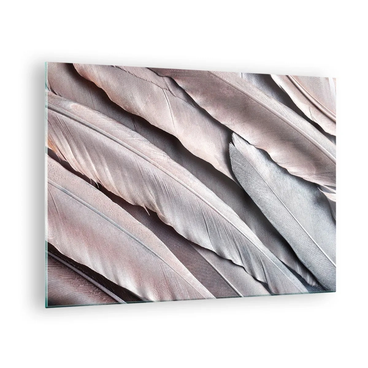 Üveg kép - Pasztell tollak közeli képe rózsaszín és ezüst árnyalatokban - 70x50cm - Rózsaszín ezüstben - Modern fali dekoráció nappalihoz és hálószobához ARTTOR