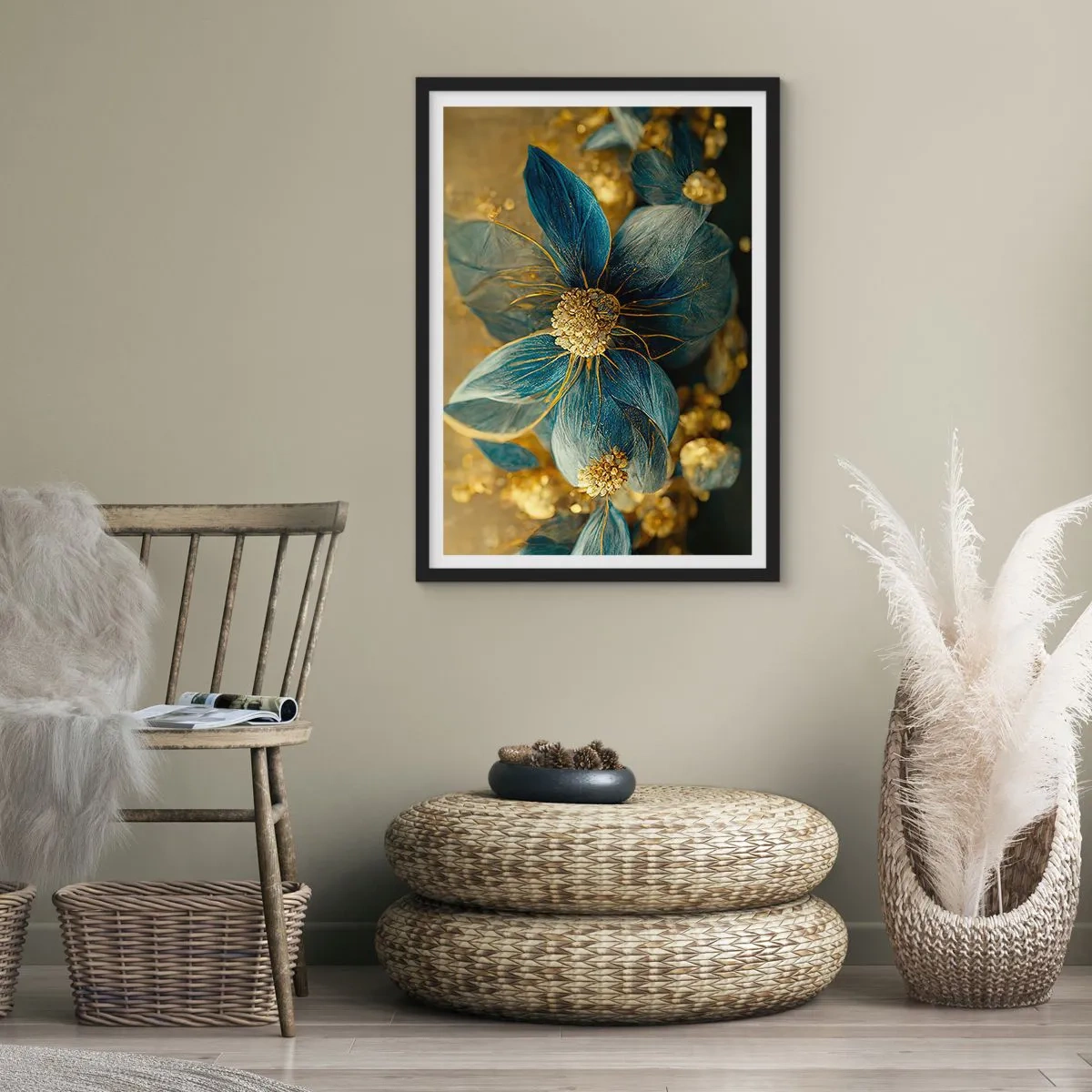 Poszter fehér keretben - Aranyló virág - 40x50 cm