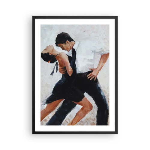 Poszter fehér keretben - Egy pár dinamikus pózban táncol - 50x70cm - Álmaim és kívánságaim tangója - Modern fali dekoráció nappalihoz és hálószobához ARTTOR