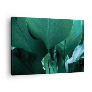 Vászonkép - Zöld levelek minimalista kompozícióban - 70x50cm - A fény felé nézve - Modern fali dekoráció nappalihoz és hálószobához ARTTOR