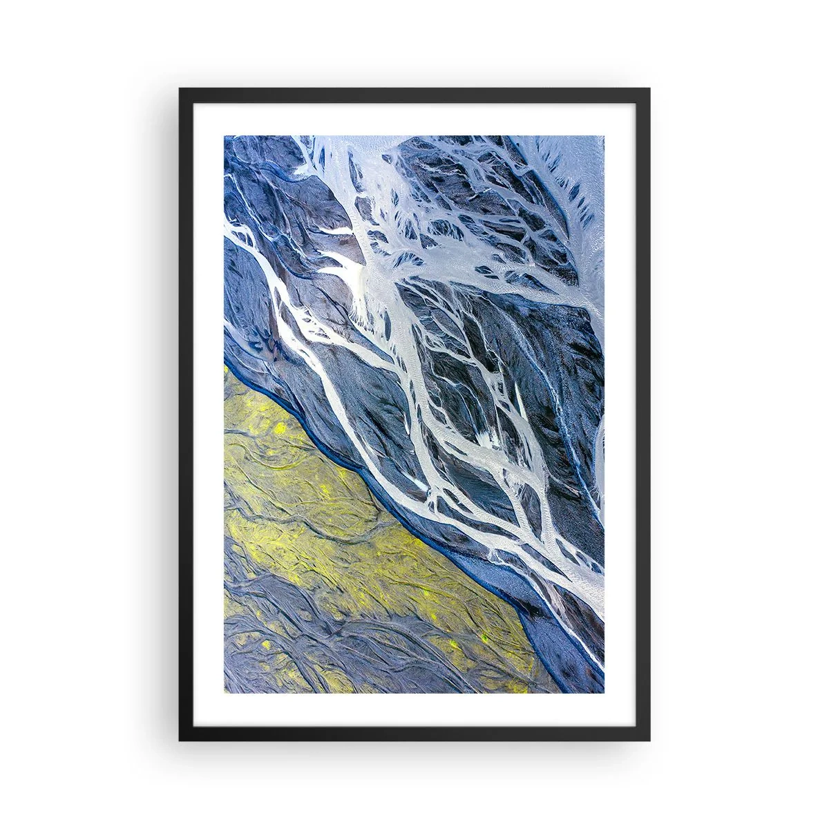 Poszter fehér keretben - Egy folyókra és sziklákra emlékeztető absztrakt kompozíció. - 50x70cm - A természet barlangrajzai - Modern fali dekoráció nappalihoz és hálószobához ARTTOR