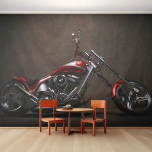 Fotótapéta Premium Canvas - Vörös és ezüst szépség - Motorkerékpár, Chopper, Autóipari - 400x280 cm