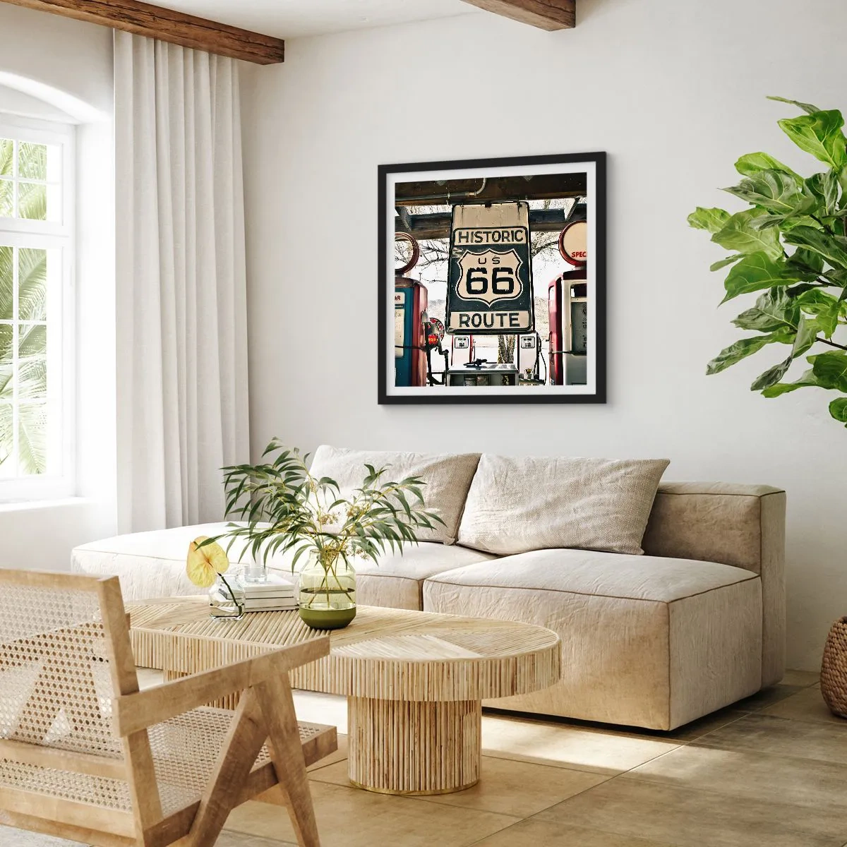 Poszter fehér keretben - Amerikai retro utazás - 50x50 cm