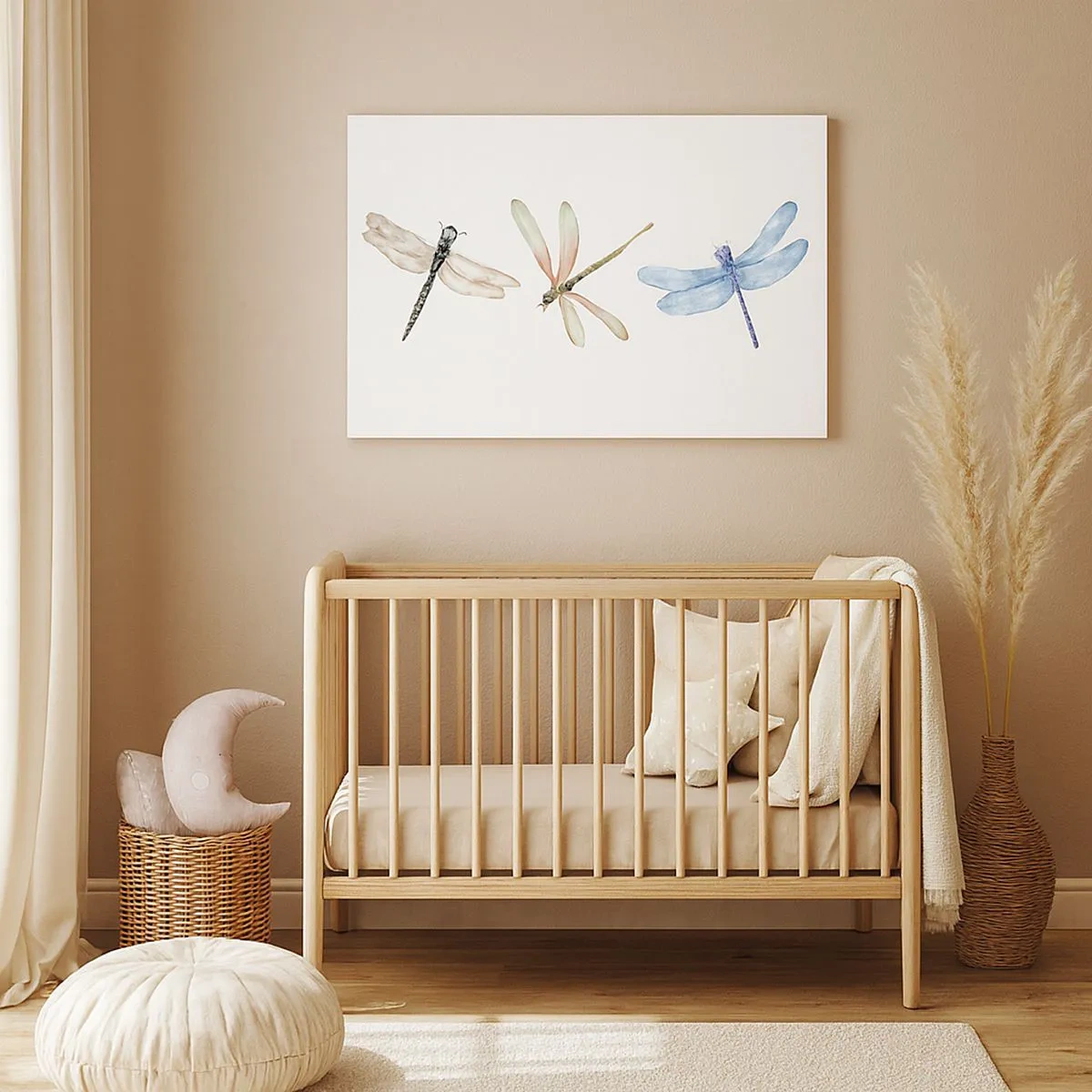 Vászonkép - Három szitakötő finom pasztellszínekben - 70x50cm - Súlytalan szitakötők - Modern fali dekoráció nappalihoz és hálószobához ARTTOR