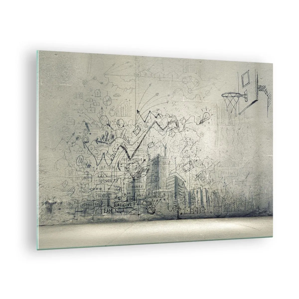 Üveg kép - Grafikus vázlat üzleti és kreatív elemekkel - 70x50cm - A remek városi életem - Modern fali dekoráció nappalihoz és hálószobához ARTTOR