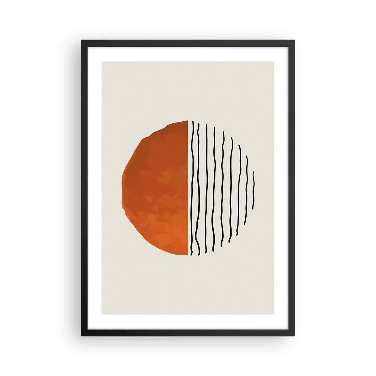 Poszter fehér keretben - Absztrakt kör narancssárgával és lineáris felével - 50x70cm - Japán hangulatban - Modern fali dekoráció nappalihoz és hálószobához ARTTOR