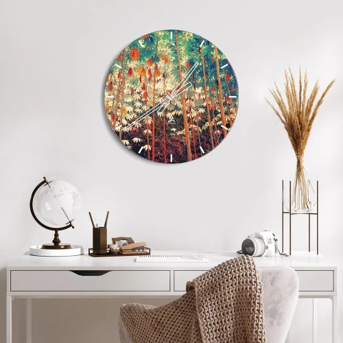 Falióra, Óra - Színes bambuszerdő meleg fényben - 30x30cm - A levelek titkos élete - Modern fali dekoráció nappalihoz, konyhához és hálószobához ARTTOR
