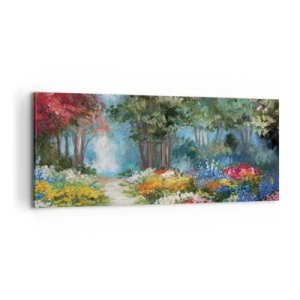 Vászonkép - Erdei kert, virágos erdő - 100x40 cm