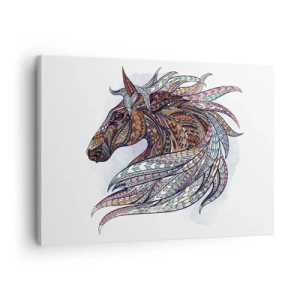 Vászonkép - Egy geometrikus mintázatú ló színes, részletes sörénnyel - 70x50cm - Kelta harcos lova - Modern fali dekoráció nappalihoz és hálószobához ARTTOR