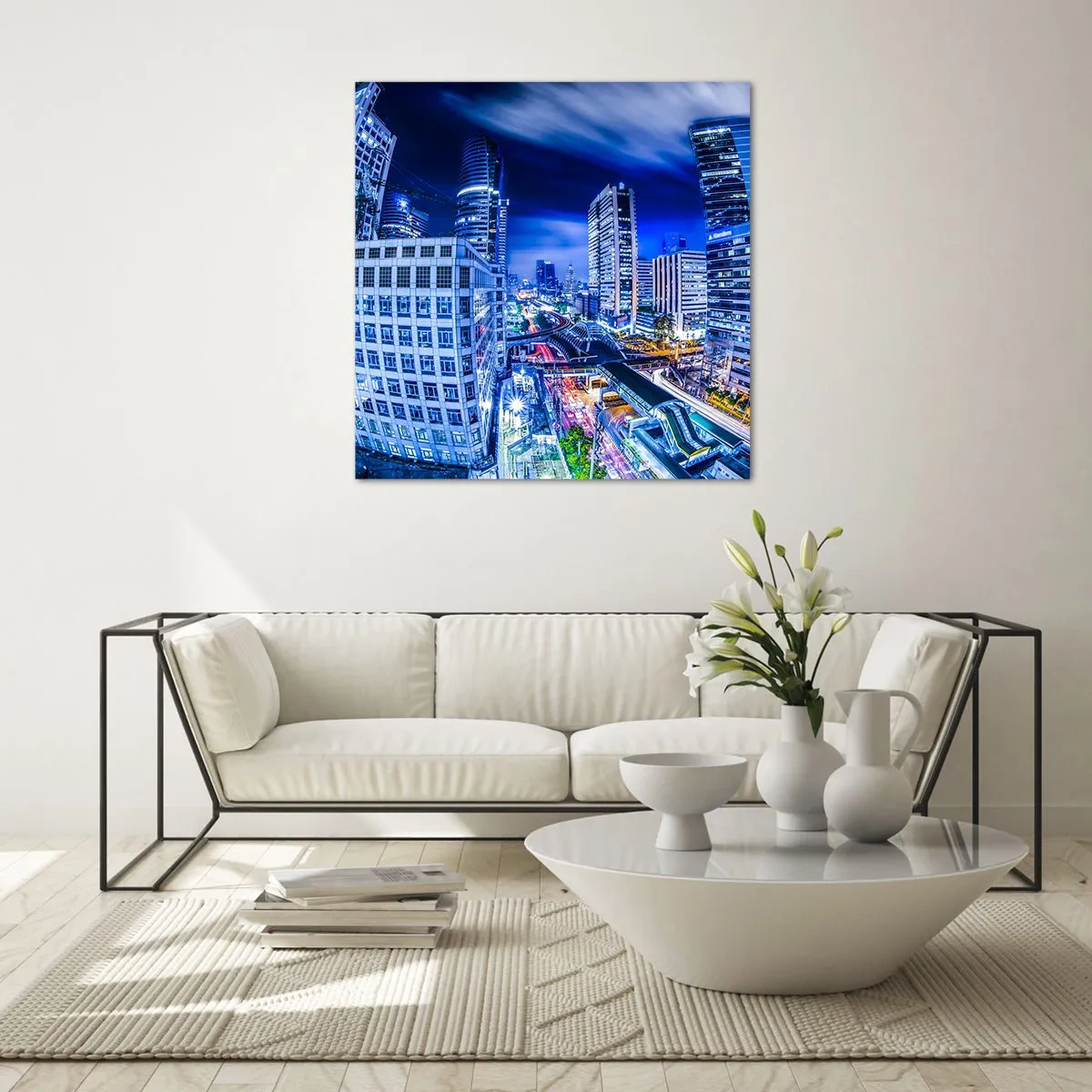 Üveg kép - Az éjszakai város ritmusai - 60x60 cm