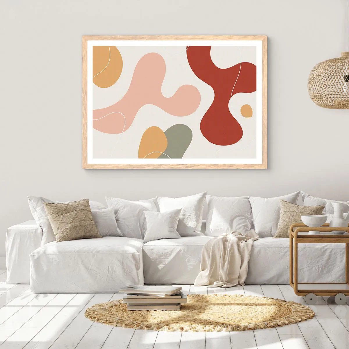 Poszter világos tölgy keretben - Pöttyök vagy hullámok? - 50x40 cm