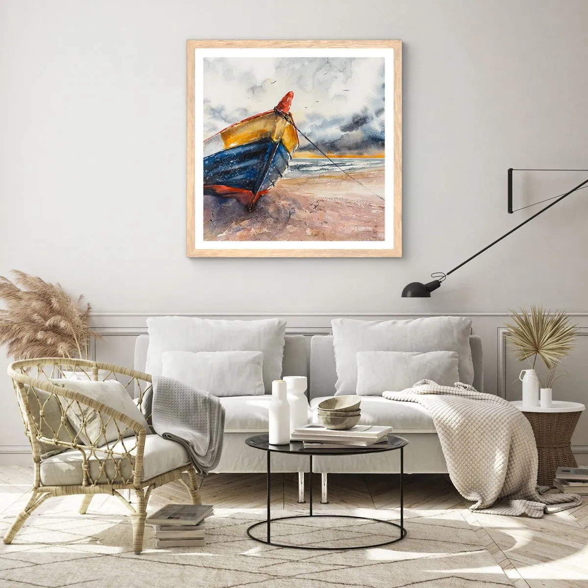 Poszter világos tölgy keretben - Pihenés a parton - 30x30 cm