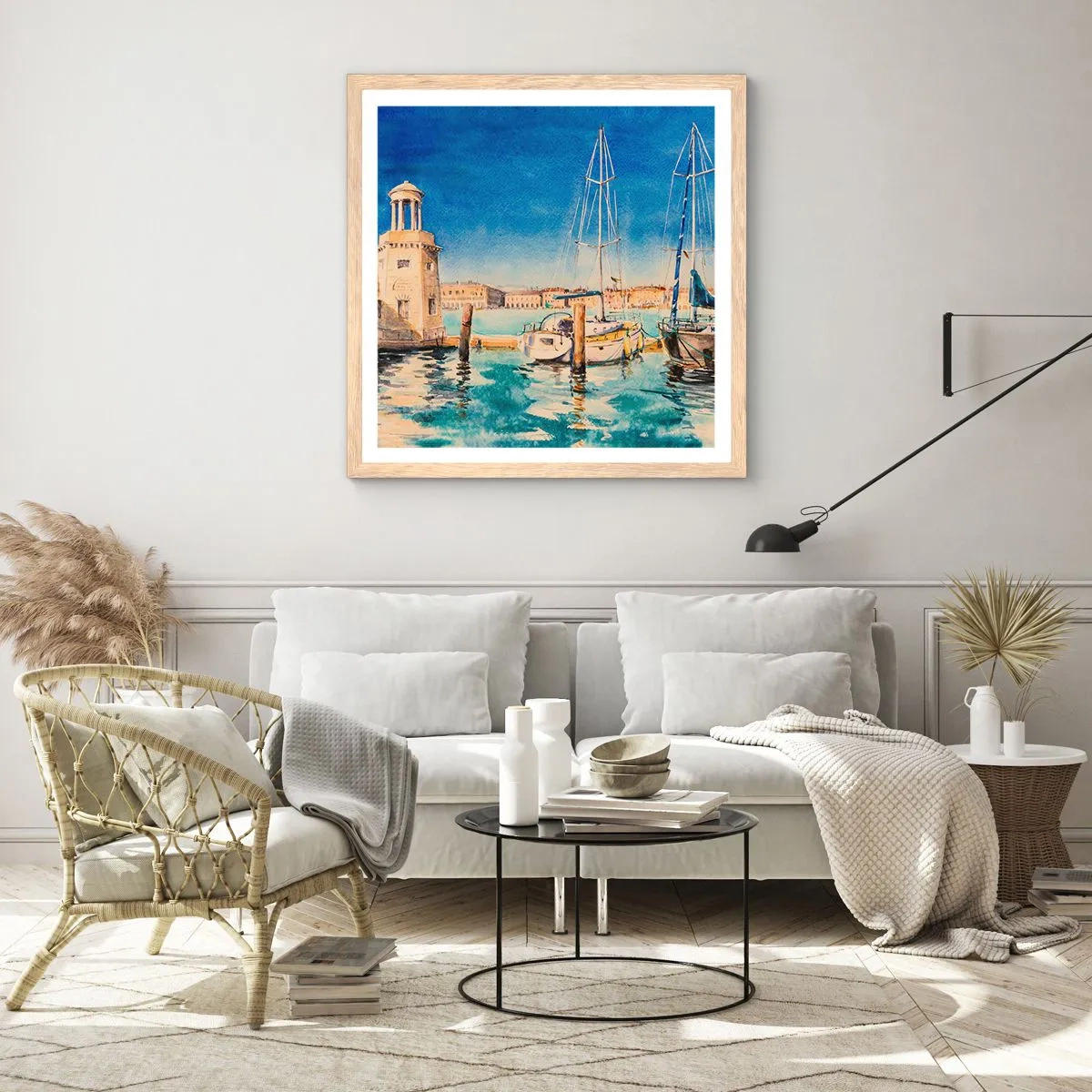 Poszter világos tölgy keretben - Napos lagúna - 40x40 cm